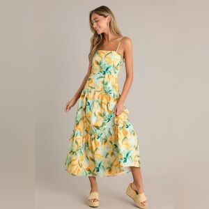 MINKPINK SOLSTICE YELLOW TOERED MIDI DRESS
